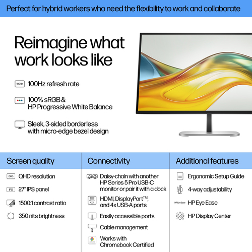 HP 527pq 27 Zoll Klasse WQHD LED-Monitor - 16:9 Format - 68,6 cm (27 Zoll) Viewable - IPS-Technologie (In-Plane-Switching)