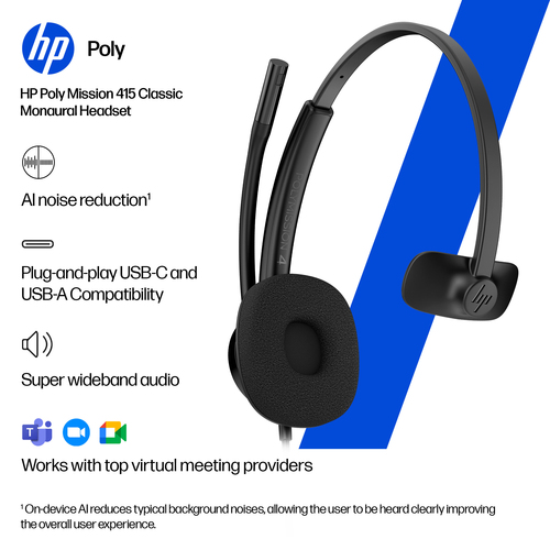 Poly Mission 400 425 Kabel Kopfbügel, Auf den Ohren Stereo Headset - Schwarz - Microsoft-Teams-Zertifizierung - Binaural -