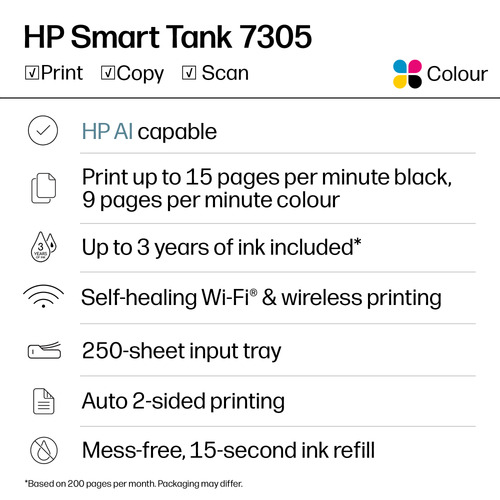 HP 7305 Kabellos Smart Tank - Tintenstrahl-Multifunktionsdrucker - Farbe - Grau - Kopierer/Fax/Drucker/Scanner - 23 Seiten