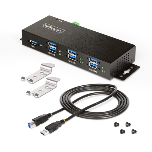 StarTech.com 7-Port Managed USB Hub, Heavy Duty Metal Industrial Housing, ESD & Surge Protection, Wall/Desk/Din-Rail Mount
