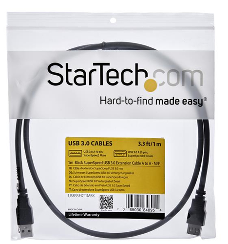 StarTech.com 1m Black SuperSpeed USB 3.0 Extension Cable A to A - Male to Female USB 3 Extension Cable Cord 1 m - First En