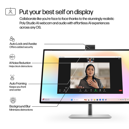 HP Series 7 Pro 27 inch 4K Conferencing Monitor - 727pm. Display diagonal: 68.6 cm (27"), Display resolution: 3840 x 2160 