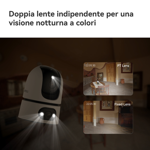 Imou Ranger Dual Pro 10MP Telecamera da interno, motorizzata, con doppia ottica 5MP+5MP, sirena integrata e faretto, tasto
