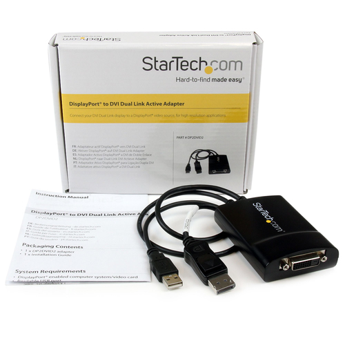 StarTech.com DisplayPort to DVI Dual Link Active Adapter Converter - DP to Dual Link DVI-D Active Adapter - 2560x1600 - 1 