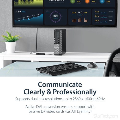 StarTech.com DisplayPort to DVI Dual Link Active Adapter Converter - DP to Dual Link DVI-D Active Adapter - 2560x1600 - 1 