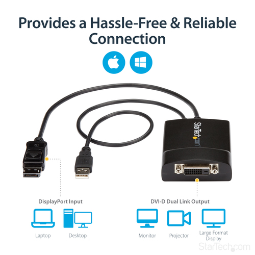 StarTech.com DisplayPort to DVI Dual Link Active Adapter Converter - DP to Dual Link DVI-D Active Adapter - 2560x1600 - 1 