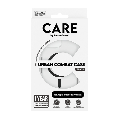 CARE Urban Combat Case for Apple iPhone 16 Pro Max Smartphone - Transparent, Black - Drop Resistant, Scratch Resistant, Sh