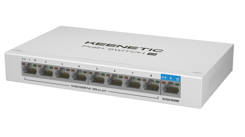 KEENETIC PoE+ Switch 9 (KN-4710), switch 1 porta 1Gbps + 8 porte 1 Gbps PoE+, potenza massima erogabile 120W, chassis in m