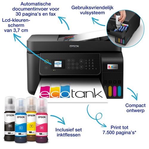 Epson ET-4800 Wireless EcoTank Inkjet Multifunction Printer - Colour - Copier/Fax/Printer/Scanner - 5760 x 1440 dpi Print 