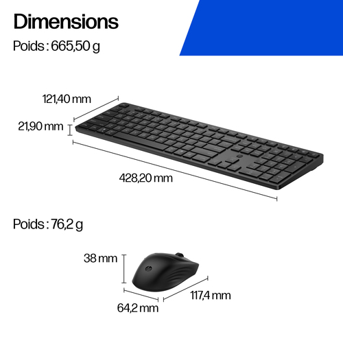Clavier et souris HP 495C - AZERTY - Français - USB Type A Piston plongeur Sans fil Bluetooth/RF 2,40 GHz Clavier - Couleu
