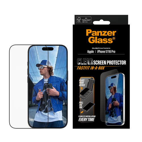 PanzerGlass Glass Screen Protector for Apple iPhone 16 Pro, iPhone 17 - Clear - For Widescreen OLED iPhone 16 Pro, iPhone 