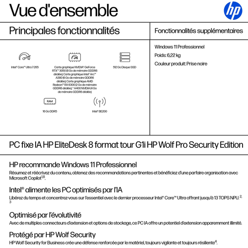 HP EliteDesk 8 G1i AI PC Wolf Pro Security. Processor family: Intel Core Ultra 7, Processor model: 265. Internal memory: 1