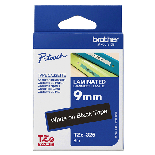 Brother TZE-325. Tape type: TZ, Product colour: Black, Country of origin: Philippines. Tape width: 9 mm, Tape length: 8 m,