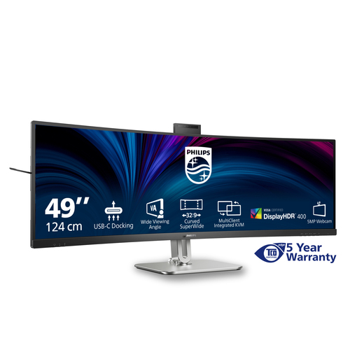 Philips 49B2U5900CH 49 Zoll Klasse Webcam Dual Quad HD (DQHD) Gekrümmter Bildschirm LED-Monitor - 32:9 Format - Schwarz - 
