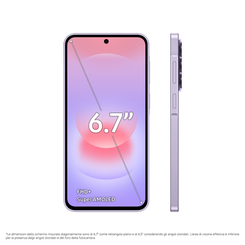 Samsung Galaxy A37 5G . Dimensioni diagonale schermo: 17 cm (6.7"), Risoluzione del display: 1080 x 2340 Pixel. Famiglia p