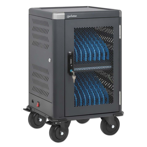 Manhattan iPad to 13", MacBook Air to 13" & Chromebook 14" 20-bay Charging Trolley/Cart via USB-C (30W), Also other tablet