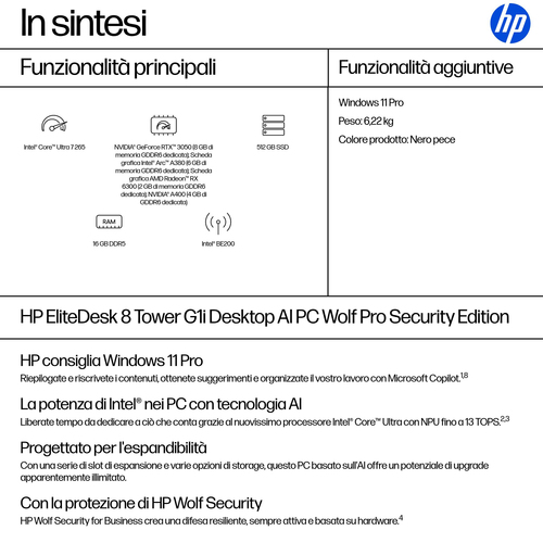 HP EliteDesk 8 Tower G1i AI PC Wolf Pro Security Edition. Famiglia processore: Intel Core Ultra 7, Modello del processore: