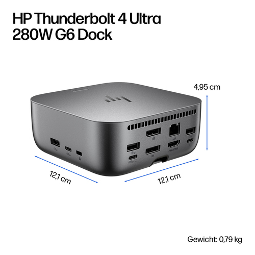 HP Thunderbolt 4 Ultra 280 W G6 Dockingstation. Konnektivitätstechnologie: Kabelgebunden, Hostschnittstelle: Thunderbolt 4