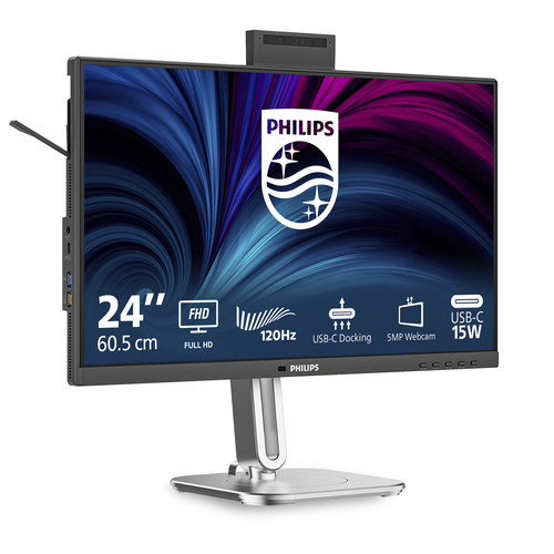 Monitor LED Philips 24B2U4301H 609,6 mm (24,0") Classe Webcam Full HD - 16:9 - Carbone - 60,5 cm (23,8") Viewable - Tecnol