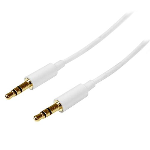 StarTech.com 2m White Slim 3.5mm Stereo Audio Cable - 3.5mm Audio Aux Stereo - Male to Male Headphone Cable - 2x 3.5mm Min