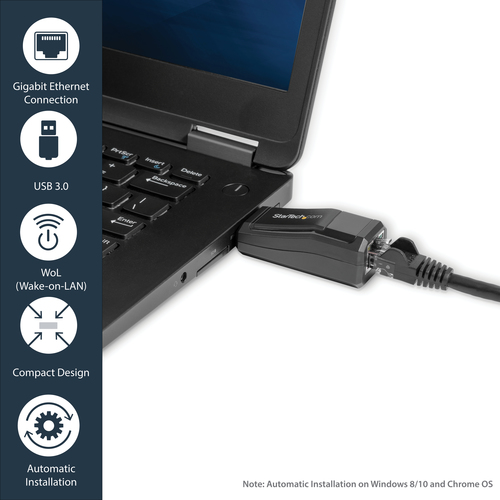 StarTech.com Gigabit Ethernet Adapter for PC - 10/100/1000Base-T - USB - 8 Gbit/s Data Transfer Rate ASIX - AX88179 - 1 Po