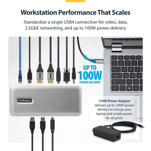 StarTech.com 9 Port(s) USB4 Docking Station for Notebook, Workstation, MacBook - Charging Capability - Space Gray - 2 Disp