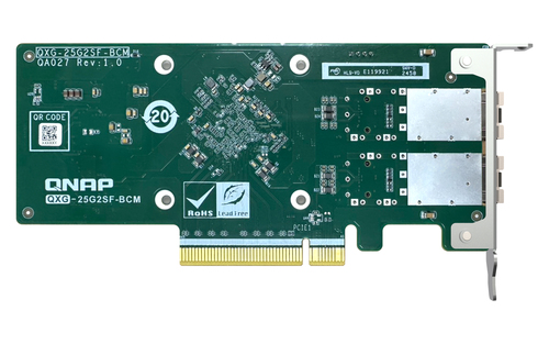 QNAP QXG-25G2SF-BCM Placa Ethernet 25 Gigabit para Dispositivo de armazenamento NAS, PC - SFP28 - Cartão Plug-in - PCI Exp