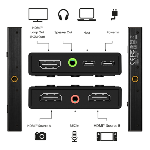 j5create JVA06 Dual HDMI™ Video Capture Card, 1920*1080 Video Capture Resolution, 3 x HDMI ports and 2 x USB ports, Black.
