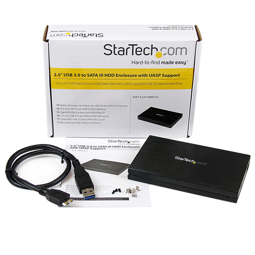 StarTech.com 2.5in Aluminum USB 3.0 External SATA III SSD Hard Drive Enclosure with UASP for SATA 6 Gbps ? Portable Extern
