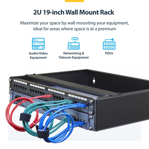 StarTech.com 2U Wall Mount Rack, 14in Deep, 19 inch Wall Mount Network Rack, Wall Mounting Patch Panel Bracket for Switch/