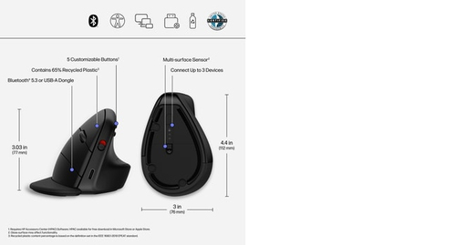 HP Maus - Bluetooth - Schwarz - Kabellos - 2,40 GHz - 1200 dpi Auflösung - Scroll-Rad - Rechtshändig