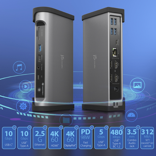 j5create JTD568 Thunderbolt 4 Docking Station für Smartphone, Monitor, Speicherkartenleser, Notebook - Ladefunktion - Spei