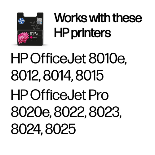 HP 912XL High Yield Magenta Original Ink Cartridge. Colour ink type: Pigment-based ink, Cartridge capacity: High (XL) Yiel