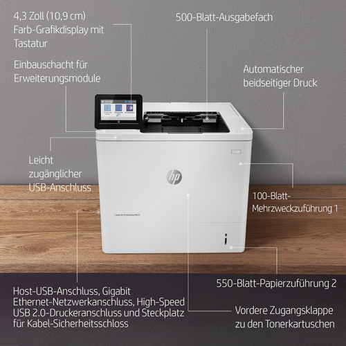 HP LaserJet Enterprise M611dn - Desktop Laserdrucker - Monochrom - 61 ppm Monodruck - 1200 x 1200 dpi Druckauflösung - Dup