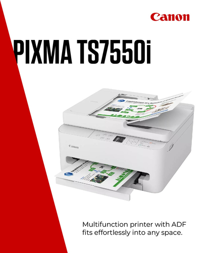 Canon PIXMA TS7550i. Print technology: Inkjet, Printing: Colour printing, Maximum resolution: 1200 x 1200 DPI. Copying: Co