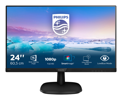 Philips V-line 243V7QDSB Full HD Monitor LCD - 16:9 - Preto - 60,5 cm (23,8") Viewable - WLED Backlight - 1920 x 1080 - 16
