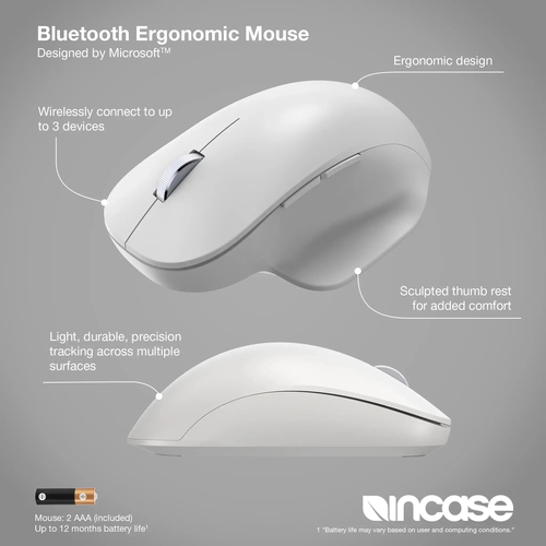 Incase Designed by Microsoft Bluetooth Ergonomic Mouse (EU/UK). Form factor: Right-hand. Device interface: Bluetooth, Butt