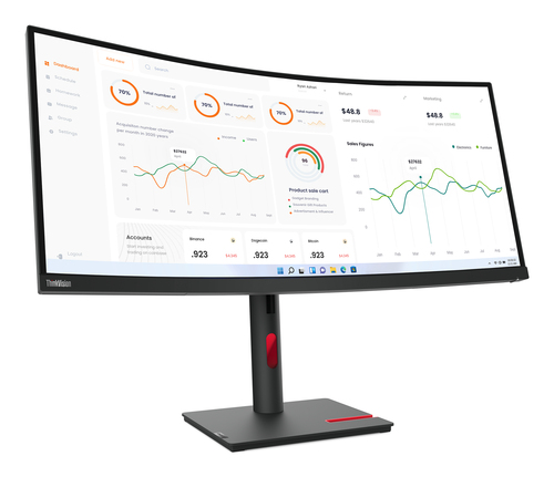 Lenovo T34w-30 34" Class UW-QHD Curved Screen LCD Monitor - 21:9 - Raven Black - 86.4 cm (34") Viewable - Vertical Alignme