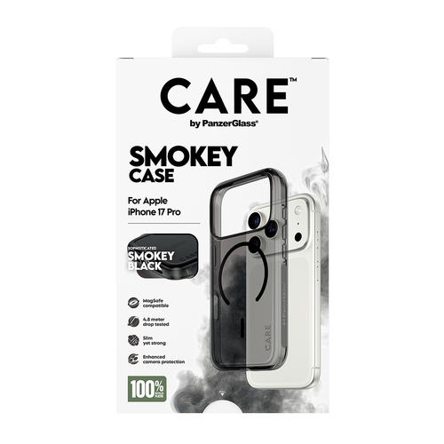 PanzerGlass CARE™ by ® Smokey Case w. Black MagSafe iPhone 17 Pro. Etui-Typ: Cover, Markenkompatibilität: Apple, Kompatibi