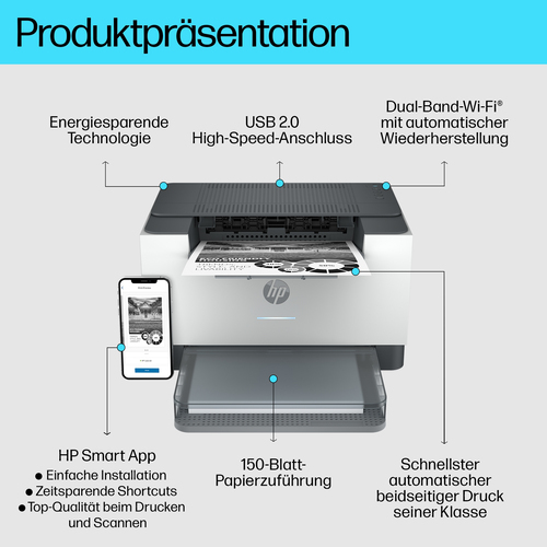 HP LaserJet M209dw - Desktop Kabellos Laserdrucker - Monochrom - 30 ppm Monodruck - 600 x 600 dpi Druckauflösung - Duplexd