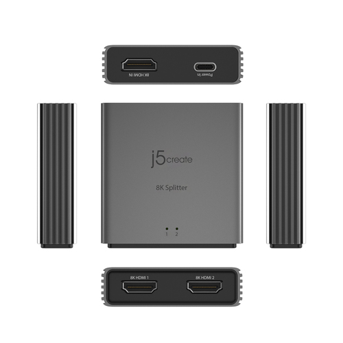 j5create ​​8K-HDMI™ 2.1 2-Weg-Splitter. Video Porttyp: HDMI, Teilnehmerausgang: 2x HDMI. Maximale Auflösung: 7680 x 4320 P