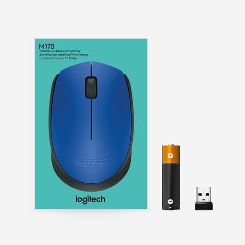 Logitech M171 Mouse - Radio Frequency - USB 2.0 - Optical - Blue - Wireless - 1000 dpi - Scroll Wheel