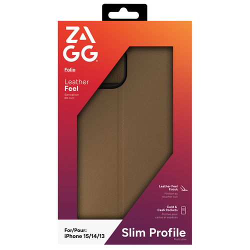 ZAGG Tasche (Folie) Apple iPhone 15, iPhone 14, iPhone 13 Smartphone - Braun - Kunstleder Körper - Sturzsicher, Stoßfest, 
