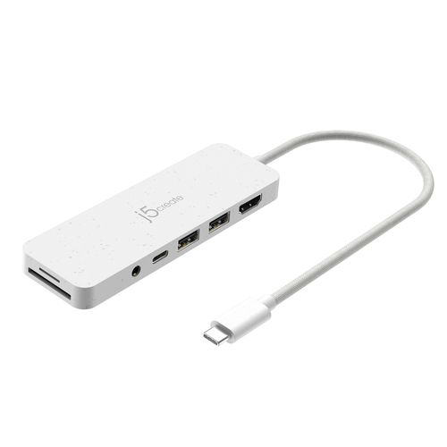 j5create USB-Typ C Docking Station - Speicherkartenleser - SD, microSD - Weiß - USB Typ-A - USB Typ C - HDMI - Kabelgebund