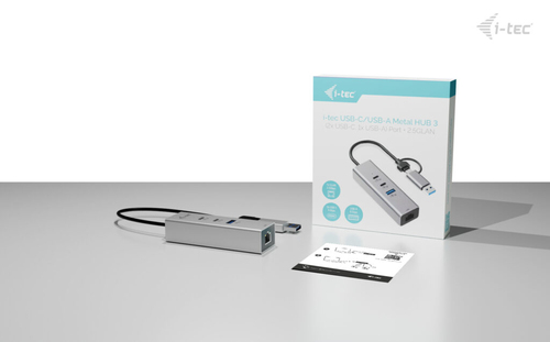 i-tec USB/Ethernet Combo Hub - USB Type A, USB Type C - 640 MB/s - Hard Drive, Keyboard, Notebook, Tablet, Desktop - 3 Tot