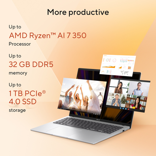 ASUS Vivobook 16 M1607KA-MB5NDW Copilot+ PC. Product type: Laptop, Form factor: Clamshell. Processor family: AMD Ryzen™ AI