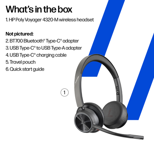 Poly Voyager 4300 UC 4320-M Kabel/Kabellos Kopfbügel, Auf den Ohren Stereo Headset - Schwarz - Google Assistant, Siri - Bi