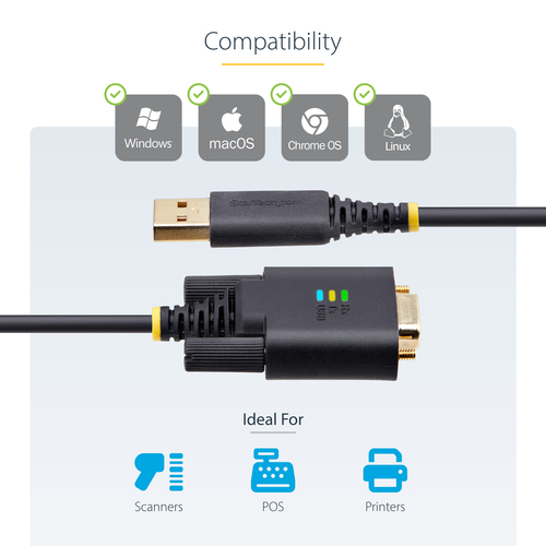 StarTech.com 1P10FFC-USB-SERIAL. Produktfarbe: Schwarz, Kabellänge: 3 m, Anschluss 1: USB Typ-A. Verpackungsbreite: 220 mm