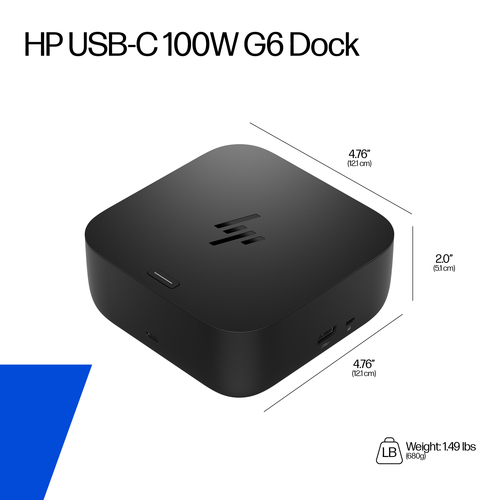 HP Dock USB-C 100W G6. Tecnologia di connessione: Cablato, Interfaccia host: USB 3.2 Gen 2 (3.1 Gen 2) Type-C, Fornitura d