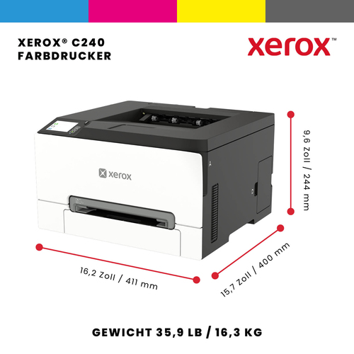 Xerox C240. Drucktechnologie: Laser, Farbe. Zahl der Druckpatronen: 2, Maximale monatliche Auslastung: 50000 Seiten pro Mo